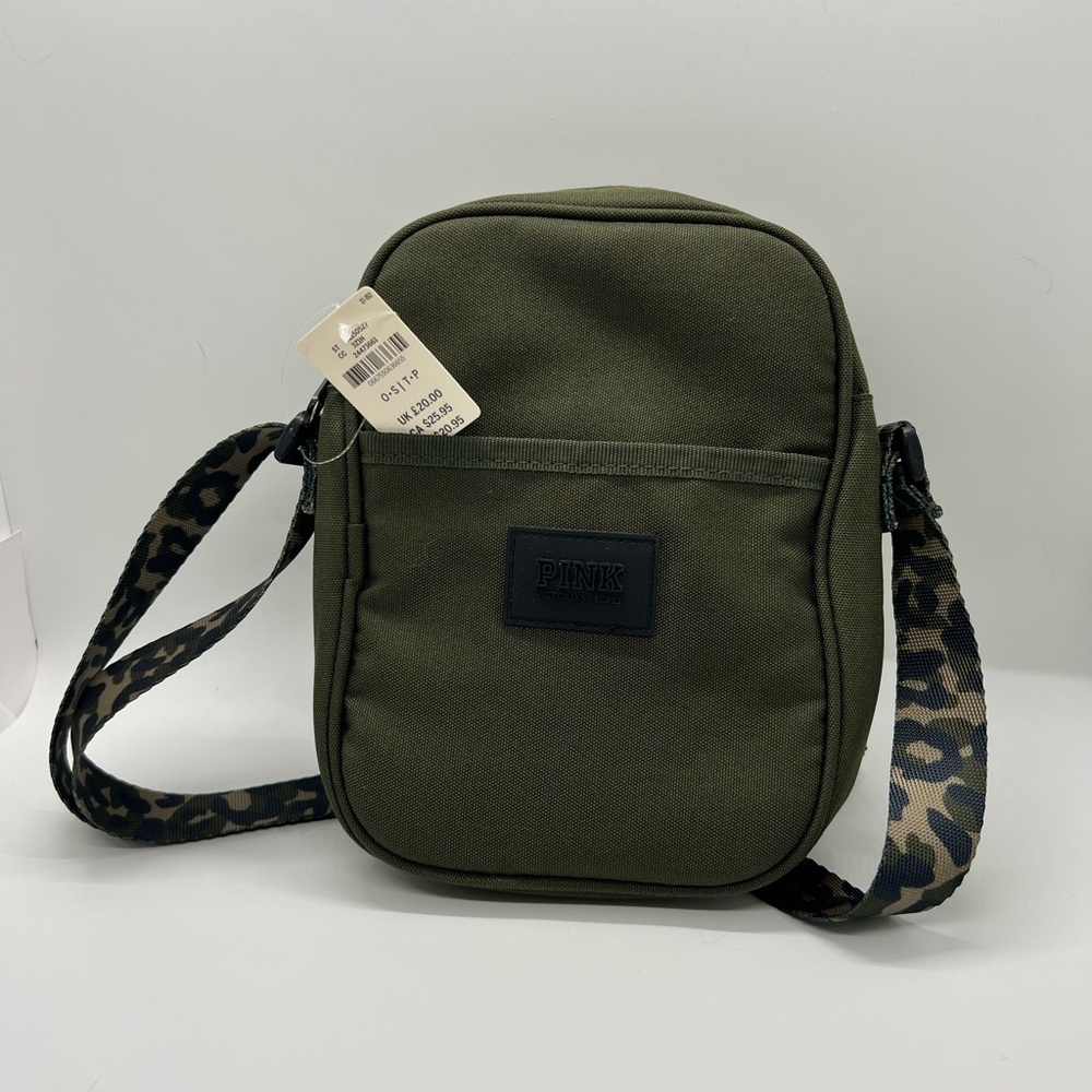 PINK Victoria's Secret Green and Brown Crossbody Bag with Adjustable Strap